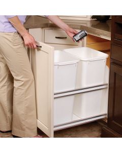 KV Double Bin Soft Close 50 Quart Slide-Out Door/Floor Mount Waste Bin 15-3/8inch Opening White