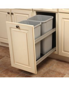 KV Double Bin Soft Close 27 Quart Slide-Out Door Mount Waste Bin 11-13/16inch Opening Platinum