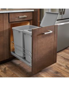 Rev-A-Shelf 53WC Series Double 35 qt Steel Bottom Mount Waste Container Silver 