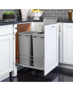 Rev-A-Shelf 53WC Series Double 50 qt Steel Bottom Mount Waste Container Silver