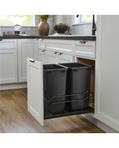 Rev-A-Shelf 53WC Series Double 35 qt Steel Bottom Mount Waste Container Black 